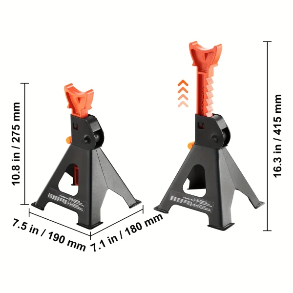 3 Ton Heavy Duty Double Locking Car Jack Stands, 10.8-16.3" Adjustable Height, For SUV, Truck, Car & UTV/ATV, Red, 1 Pair - Image 2