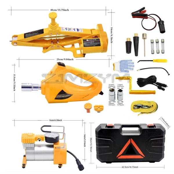 3 Ton Electric Car Jack Kit Lifting Set 12V 3 in 1 scissors Jacks With Impact Wrench And 150psi Pump 42cm Auto Lift repair Tools - Image 5