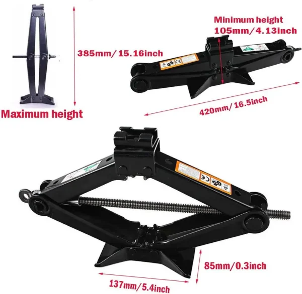Car Jack Trolley with Hand Crank,2Tonne for Cars, SUVs, MPV Small Trucks, Lifting Height 105-385 mm, Black - Image 2