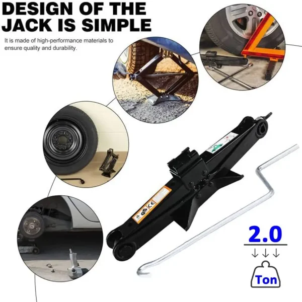 Car Jack Trolley with Hand Crank,2Tonne for Cars, SUVs, MPV Small Trucks, Lifting Height 105-385 mm, Black - Image 3